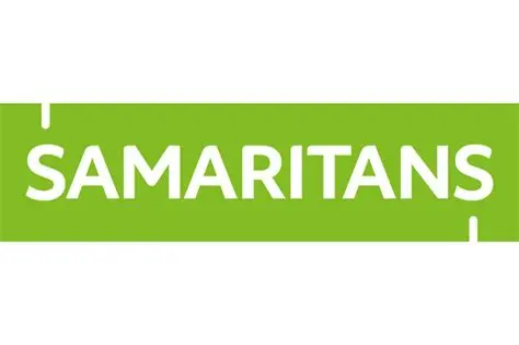 Green background with white writing.  Logo for Samaritans charity
