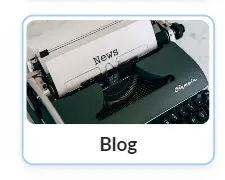 A picture of the Blog button from the Smile App.  It shows an old fashioned black typewriter with a piece of paper within it it that has the word 'news' typed onto it.  Under the image is the word Blog